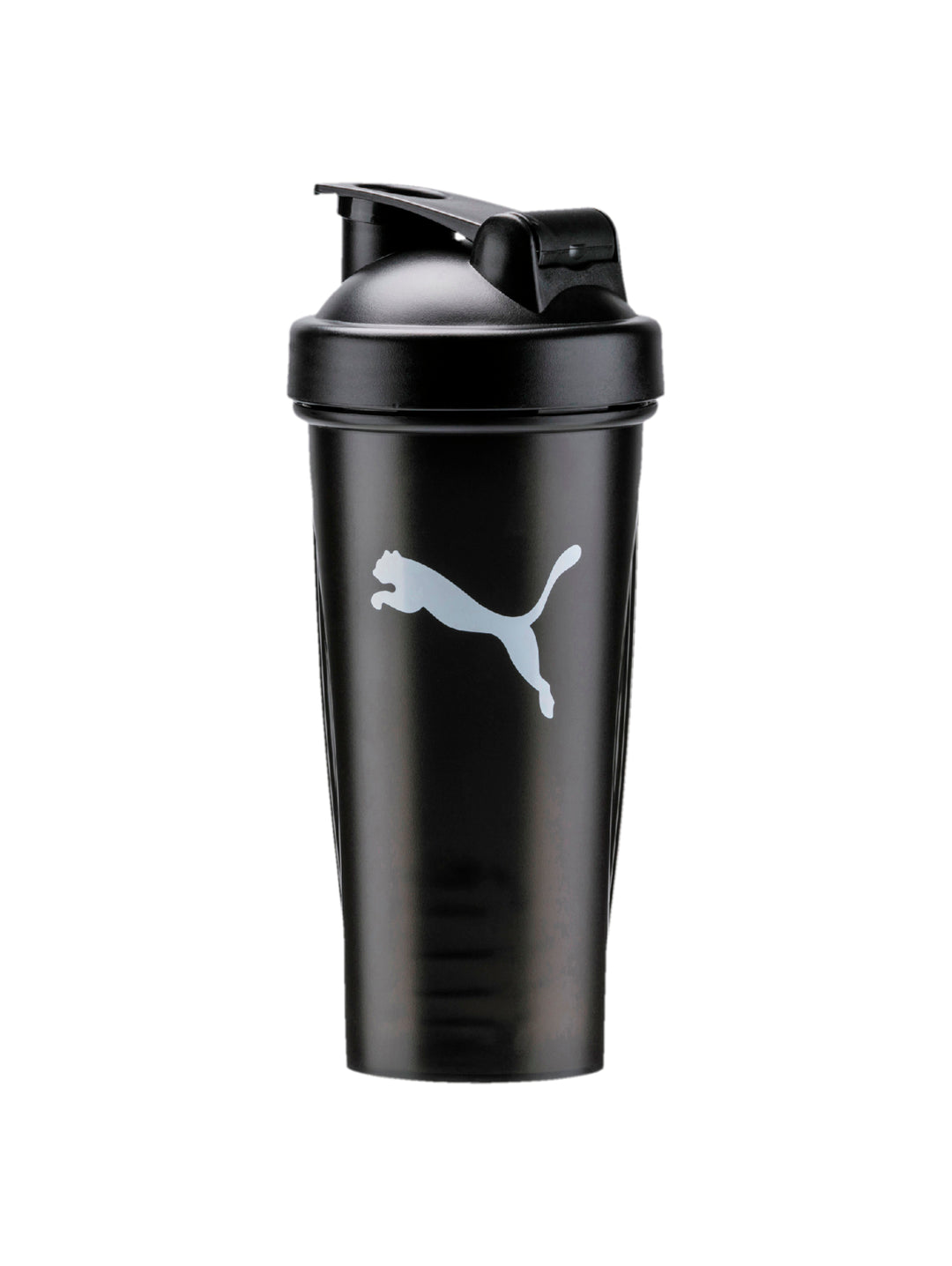 Botella shaker Puma de color negro con logotipo blanco en el centro.