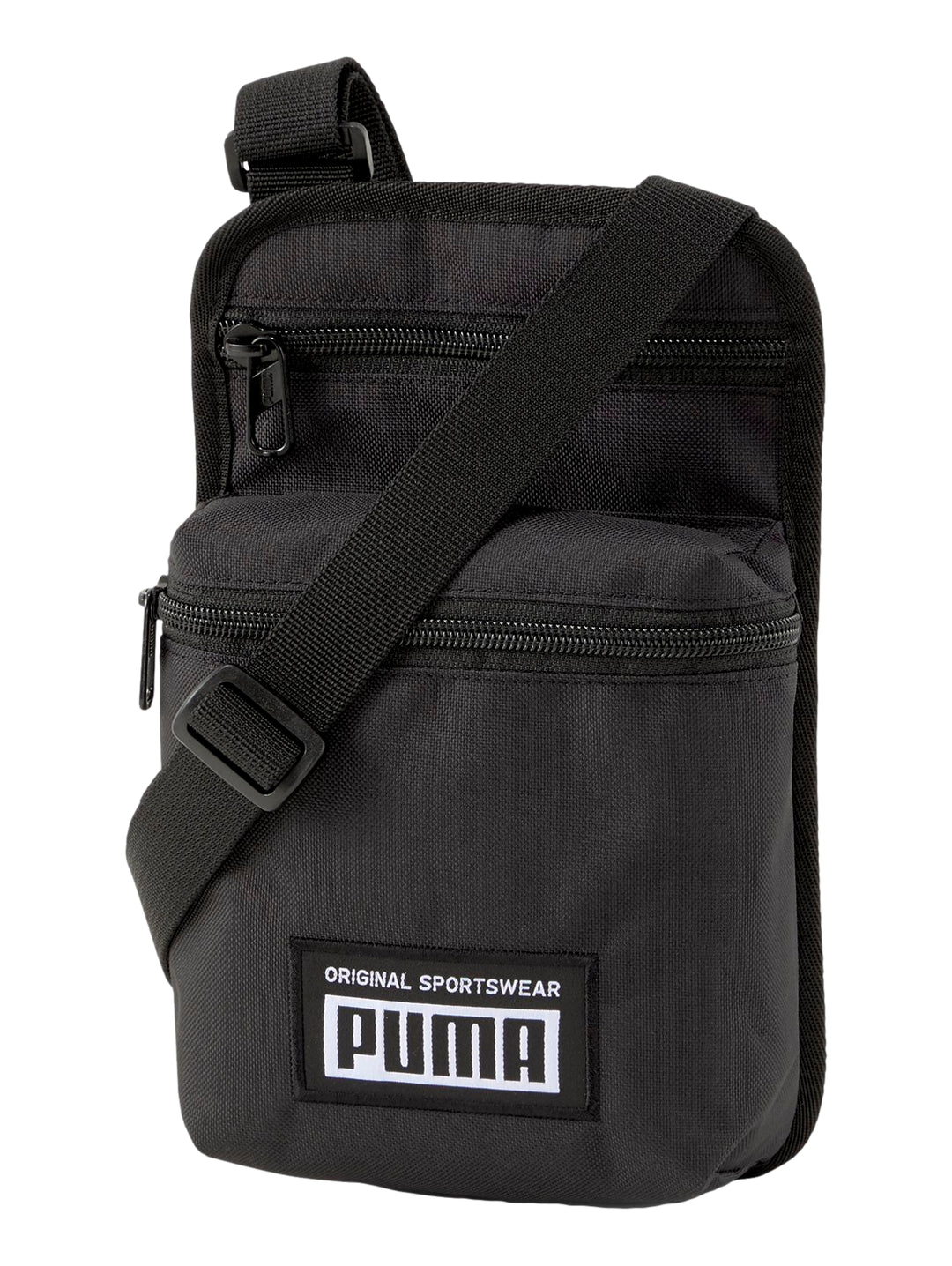 Bolso portable PUMA Academy color negro con correa ajustable y múltiples compartimentos con cierre.
