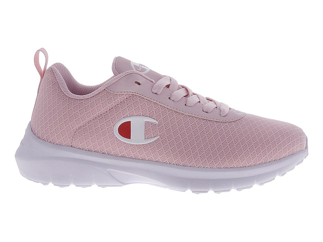 Tenis deportivos Champion color rosa con suela blanca para mujer.
