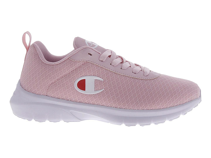 Tenis deportivos Champion color rosa con suela blanca para mujer.