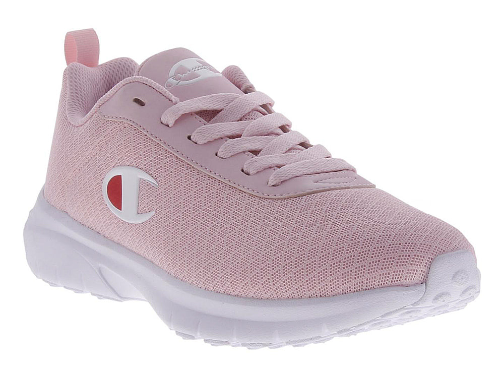Tenis deportivos Champion color rosa con suela blanca para mujer.