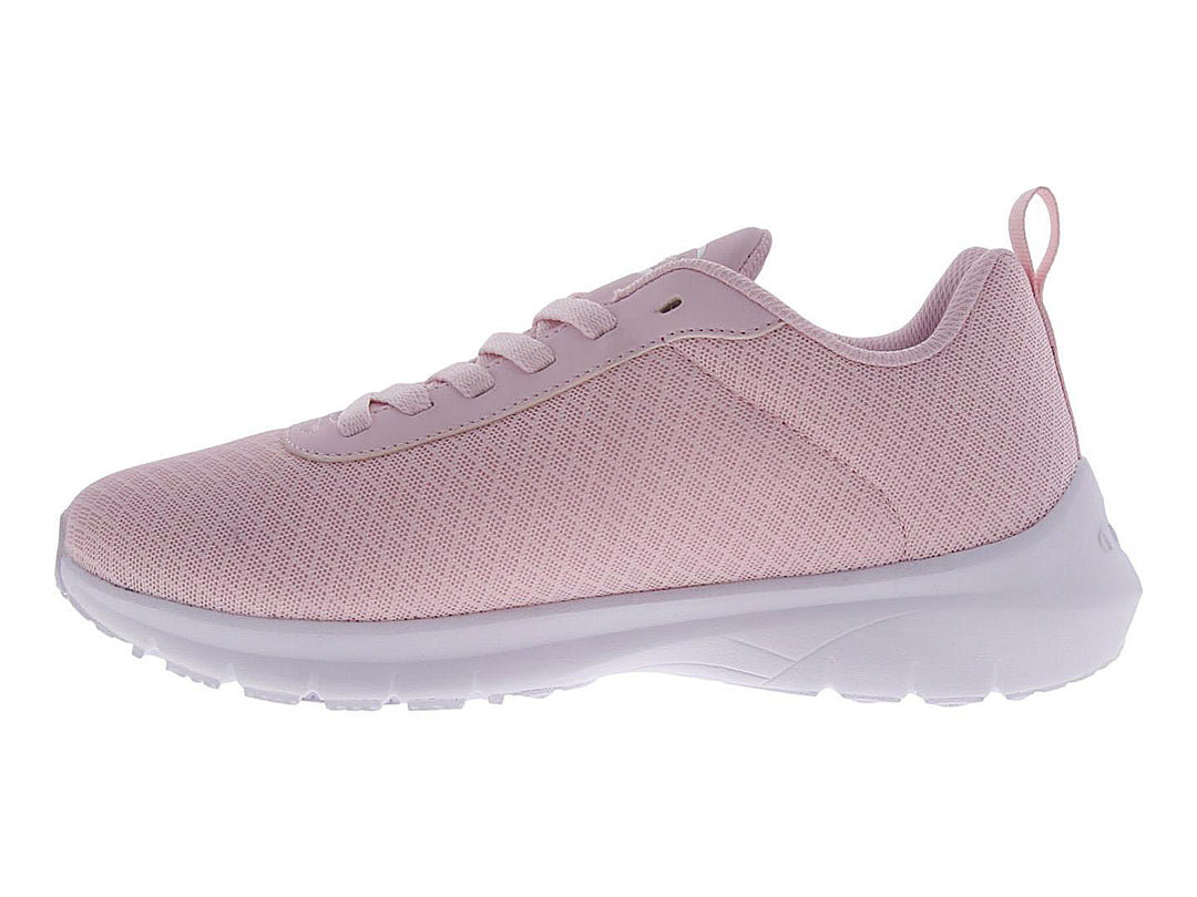 Tenis deportivos Champion color rosa con suela blanca para mujer.