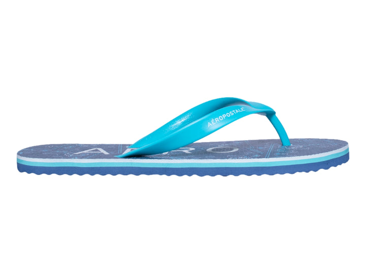 Sandalias tipo flip-flop en colores azul marino y celeste con marca Aeropostale.