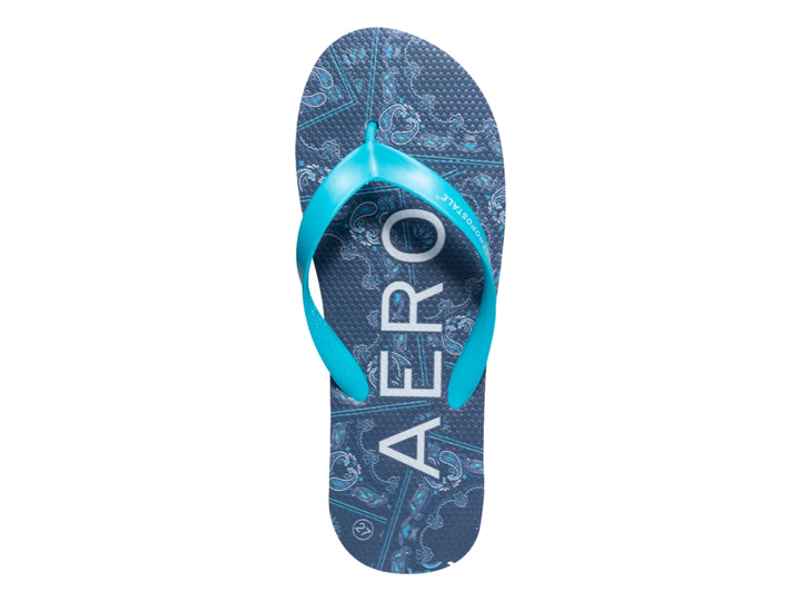 Sandalias tipo flip-flop en colores azul marino y celeste con marca Aeropostale.