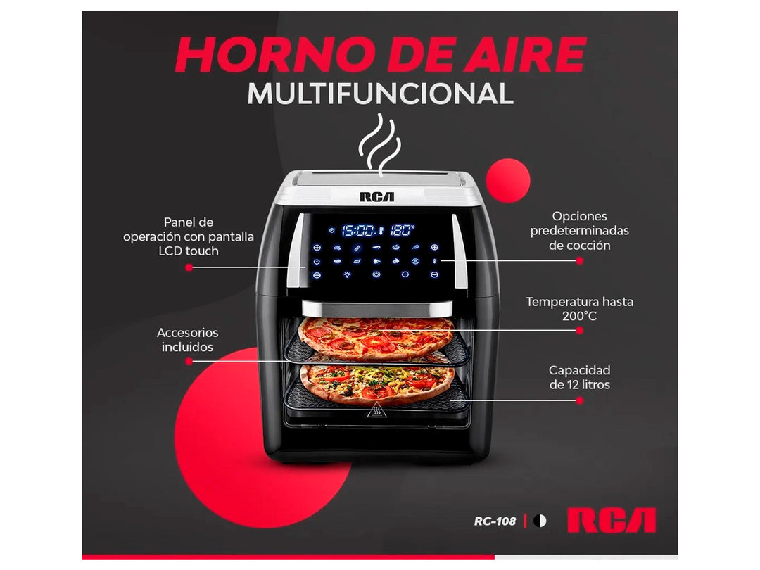 Horno y Freidora de Aire RCA Negro 12L