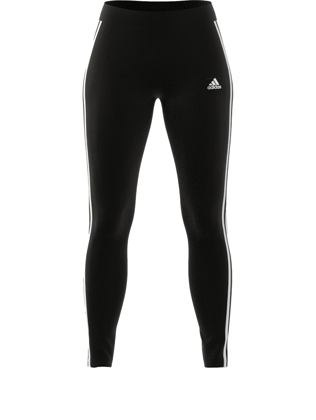 Mallas deportivas Adidas negras con tres rayas blancas laterales para mujer.