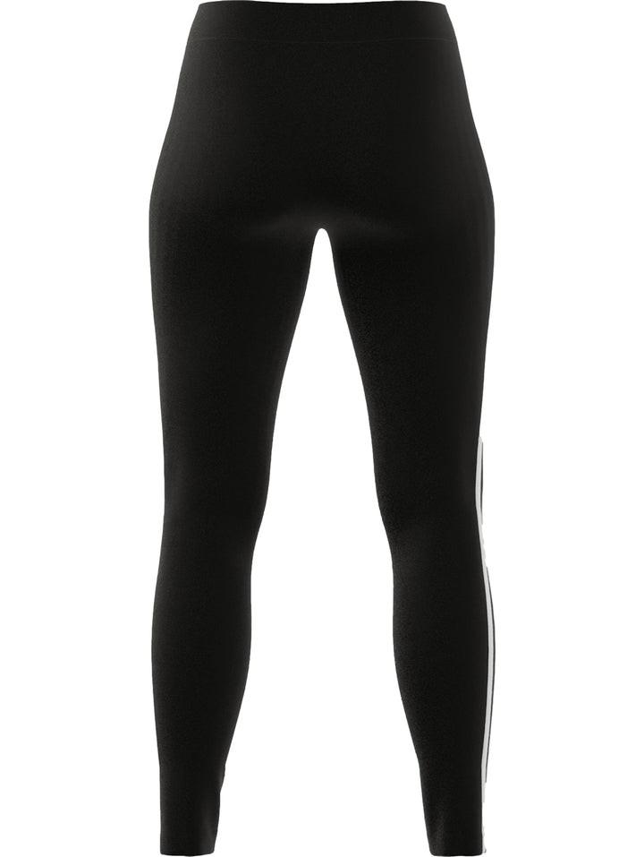 Mallas deportivas Adidas negras con tres rayas blancas laterales para mujer.