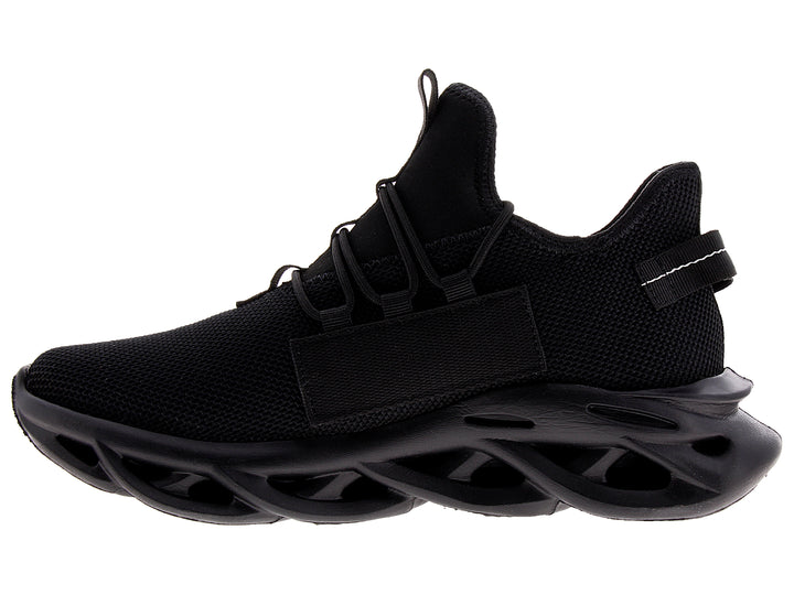 Tenis de baloncesto Andrax color negro con suela gruesa y tejido de malla para hombre.