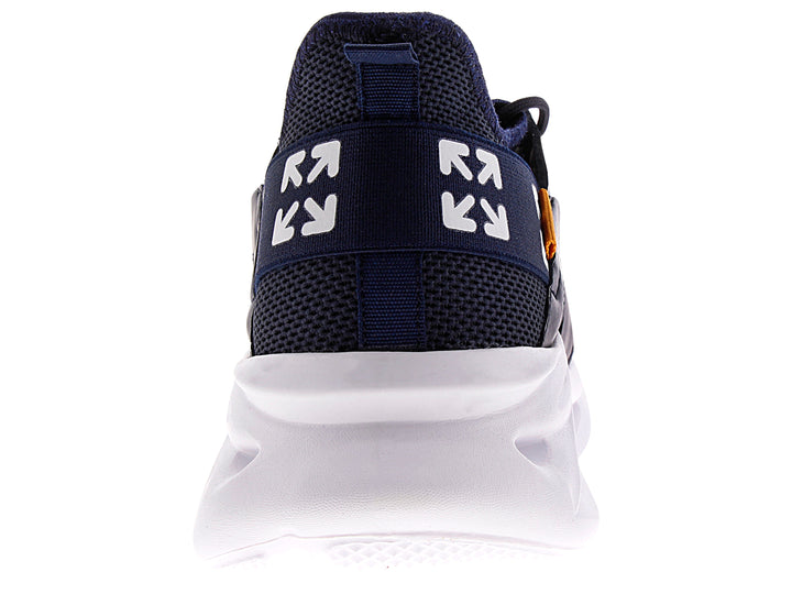 Tenis deportivos Andrax en color azul marino con suela blanca y detalles en naranja.