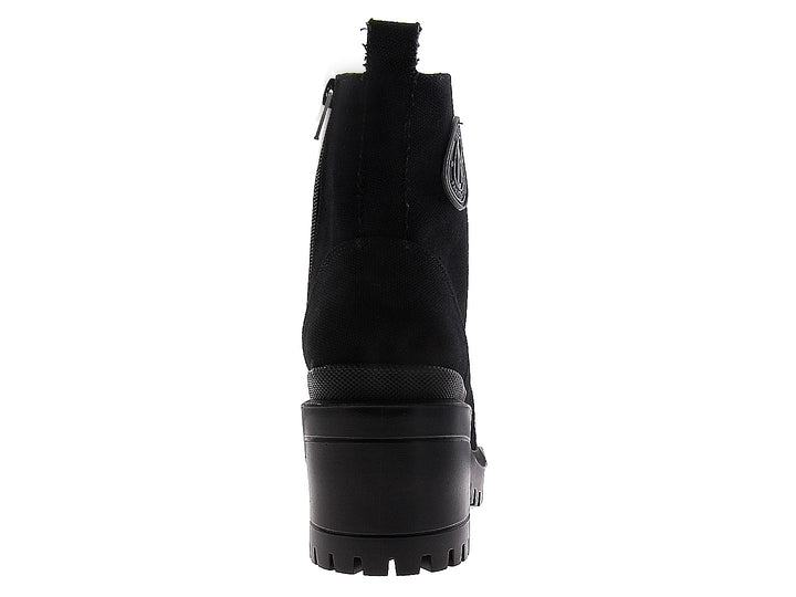 Botín tipo militar color negro para mujer con suela track y cordones.