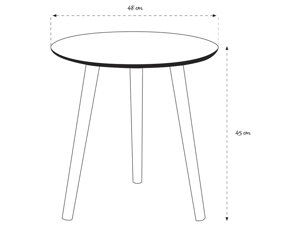 Mesa de centro redonda con superficie negra y patas de madera clara.