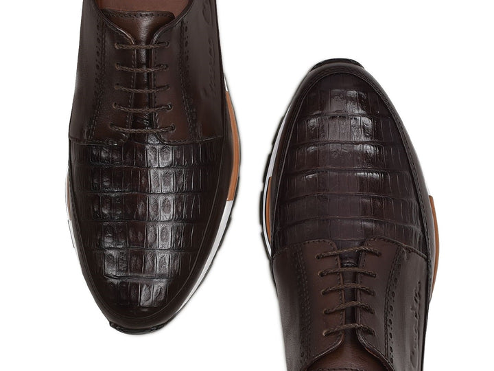 Zapatos Cuadra de Piel de Caimán Café para Hombre