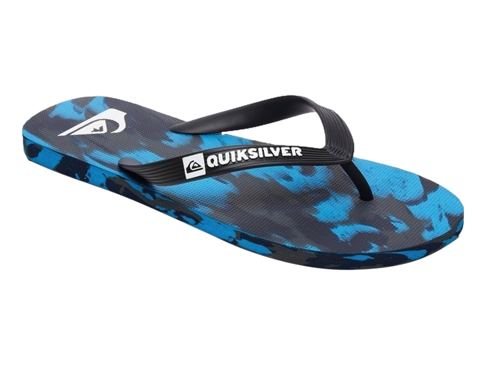 Sandalias Quiksilver con estampado de camuflaje en tonos azul y negro y correas negras.