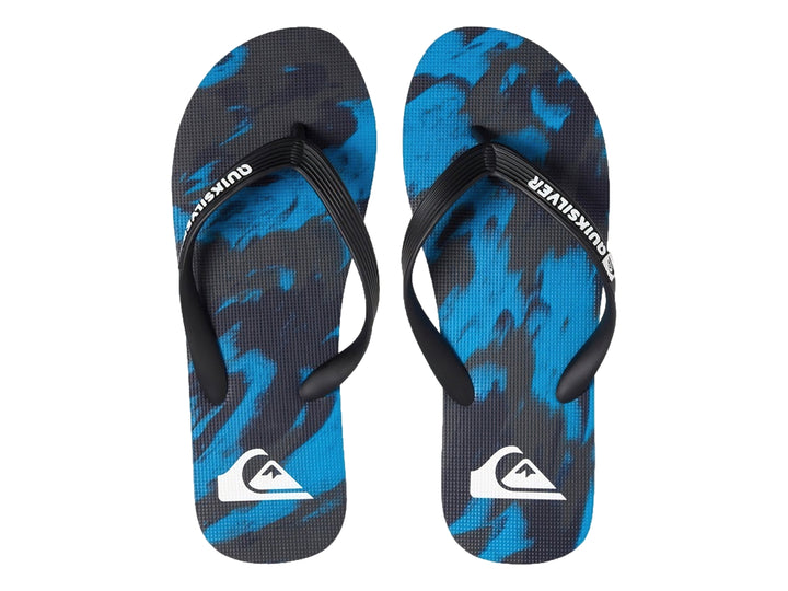 Sandalias Quiksilver con estampado de camuflaje en tonos azul y negro y correas negras.