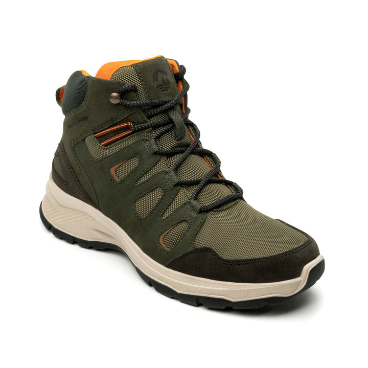 Botas Flexi Frey para hombre en color olivo con suela beige y detalles en naranja.