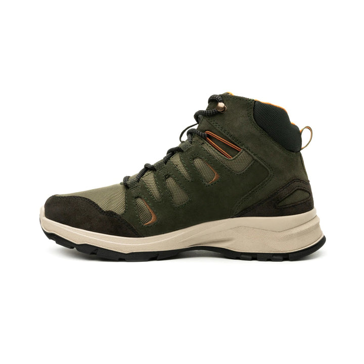 Botas Flexi Frey para hombre en color olivo con suela beige y detalles en naranja.