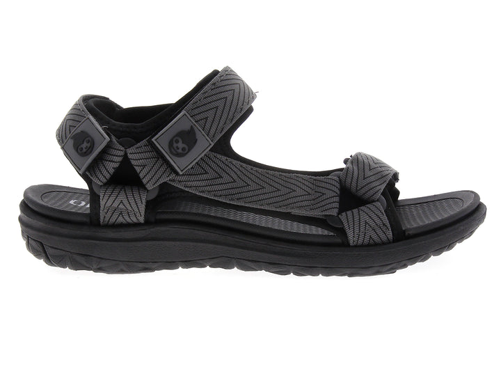 Sandalia tipo gladiador para hombre en color gris oscuro con correas texturizadas y suela gruesa.