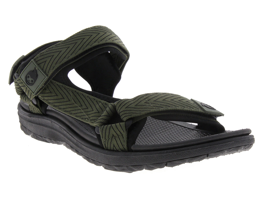 Sandalia tipo gladiador para niño en color verde militar con suela negra.