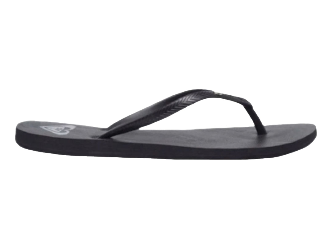 Sandalia tipo flip-flop de color negro vista de perfil sobre fondo blanco.