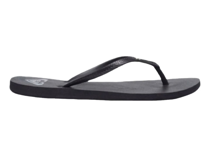 Sandalia tipo flip-flop de color negro vista de perfil sobre fondo blanco.