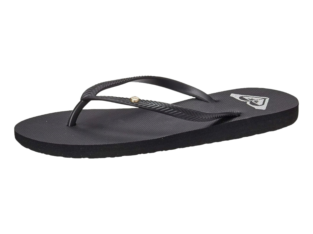 Sandalia tipo flip-flop de color negro vista de perfil sobre fondo blanco.