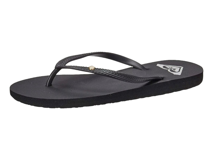 Sandalia tipo flip-flop de color negro vista de perfil sobre fondo blanco.