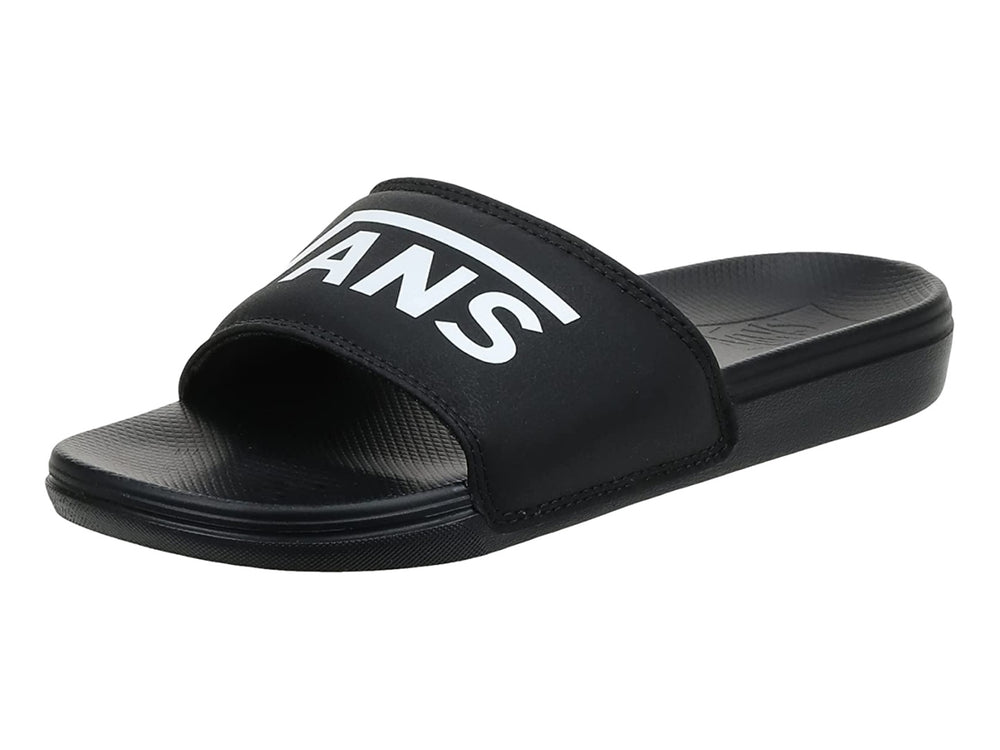 Sandalia VANS La Costa Slide-On en color negro con logotipo blanco en la banda superior.