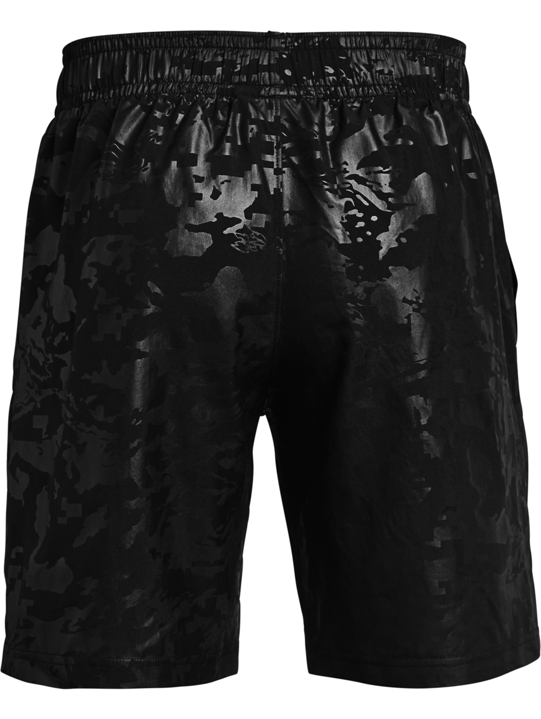 Pantalones cortos deportivos Under Armour en color negro con textura grabada brillante y cintura elástica.