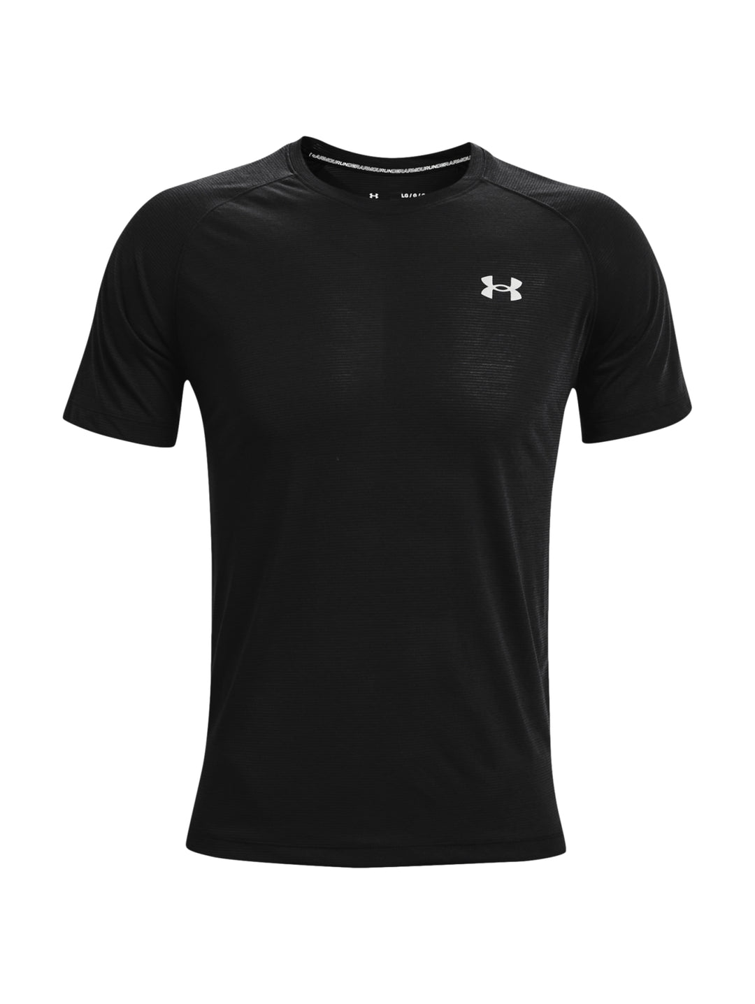 Camiseta deportiva Under Armour de manga corta en color negro con logotipo blanco en el pecho.