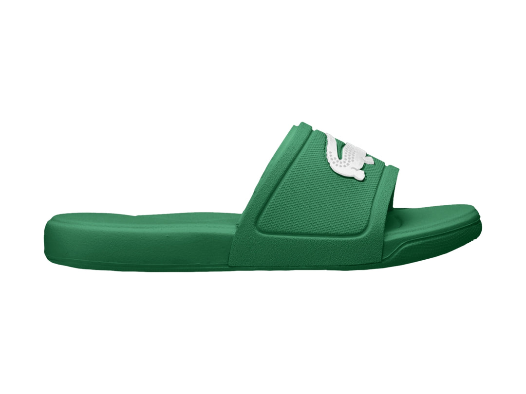 Sandalia Lacoste L.30 Slide para niño en color verde con logotipo blanco.
