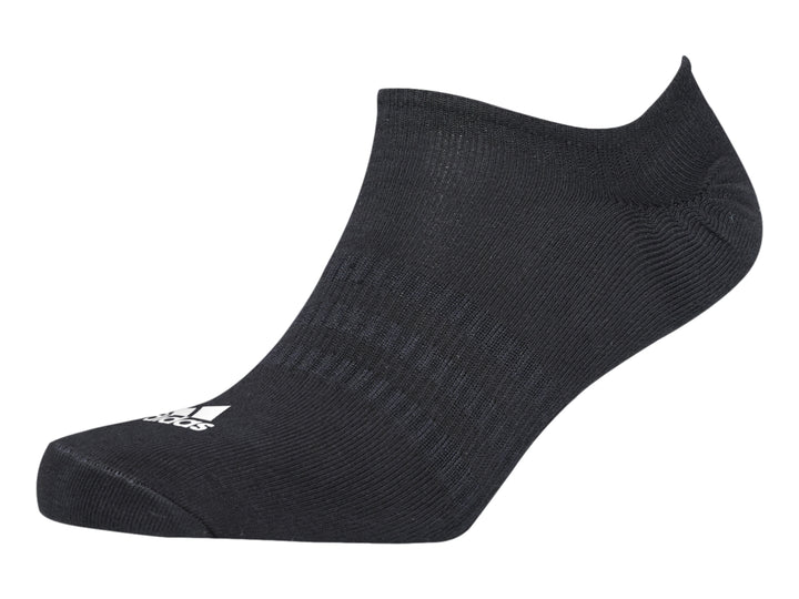 Calcetín deportivo Adidas de corte bajo en color gris oscuro con logotipo blanco.