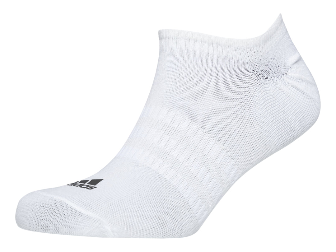 Calcetín deportivo Adidas de corte bajo en color gris oscuro con logotipo blanco.