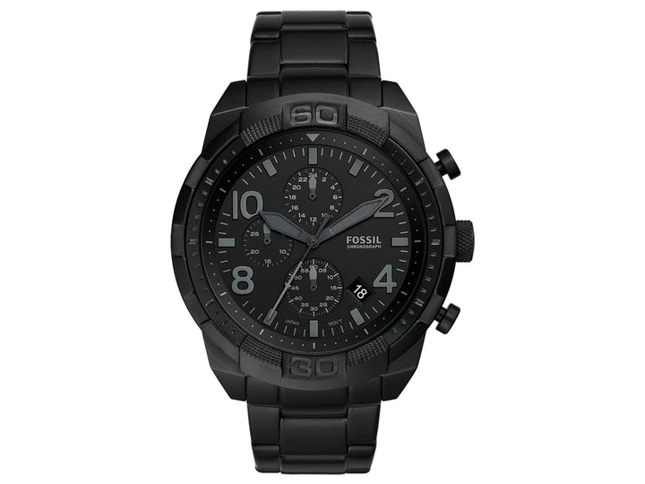 Reloj Fossil negro para hombre con caja circular, esfera de cronógrafo y extensible de metal mate.