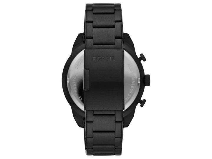 Reloj Fossil negro para hombre con caja circular, esfera de cronógrafo y extensible de metal mate.