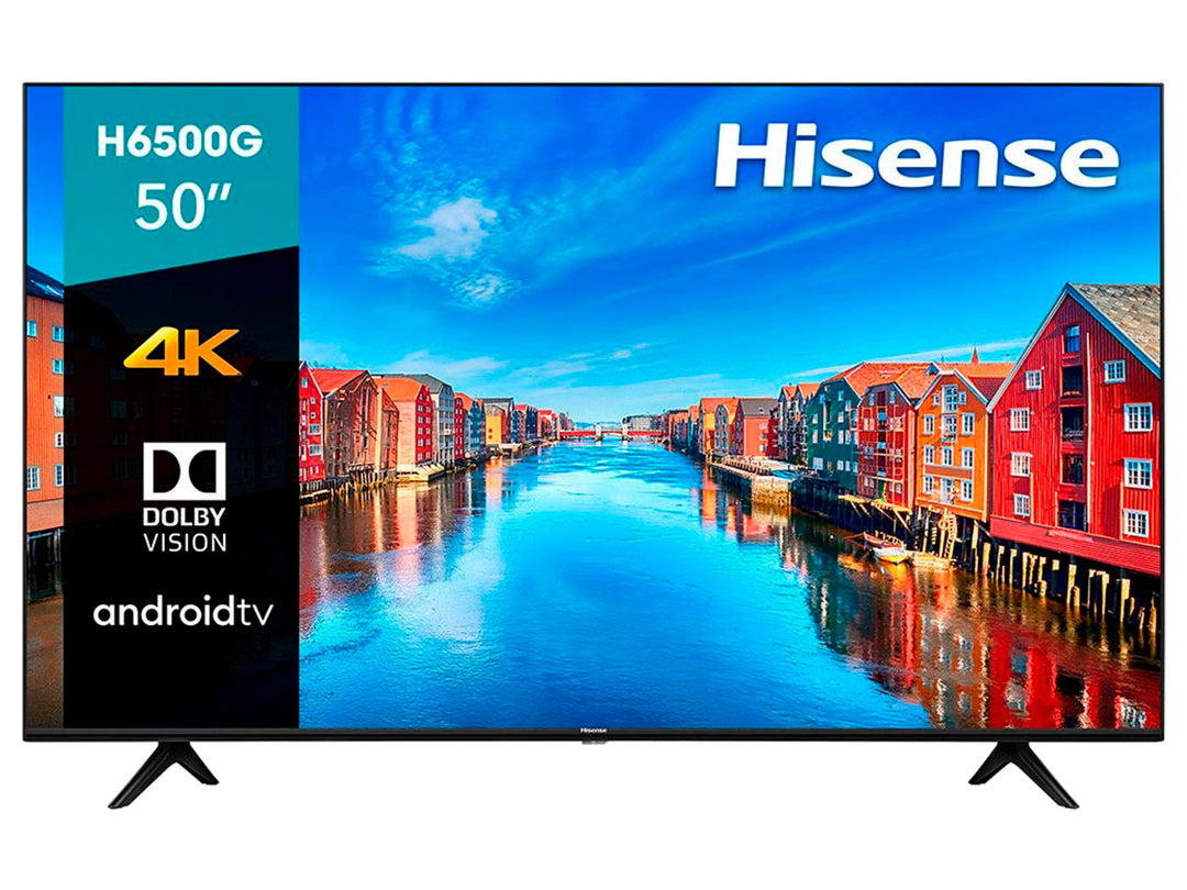 Televisor Hisense de 50 pulgadas color negro con pantalla Smart TV 4K y Android TV.