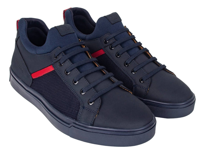 Tenis Brantano Stark para hombre en color azul marino con detalles decorativos en rojo.