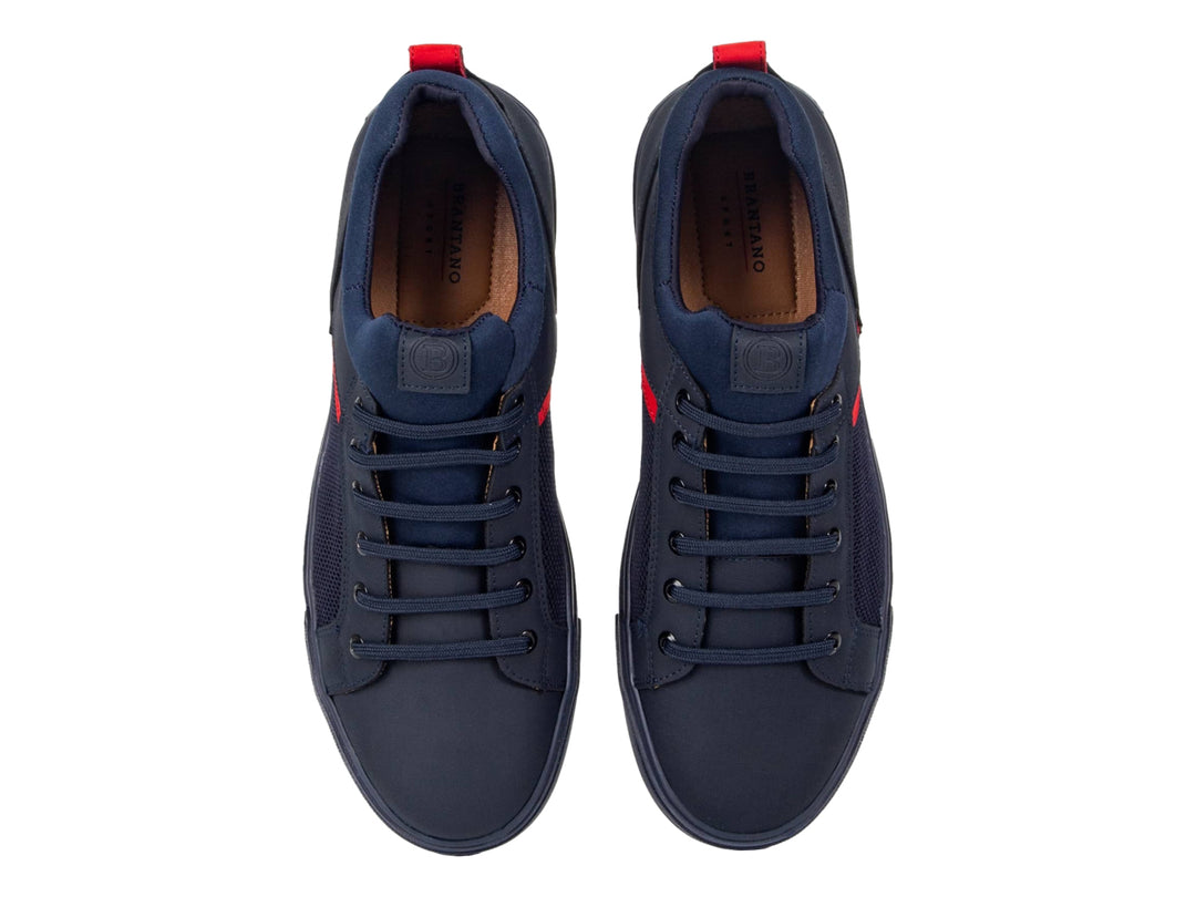 Tenis Brantano Stark para hombre en color azul marino con detalles decorativos en rojo.