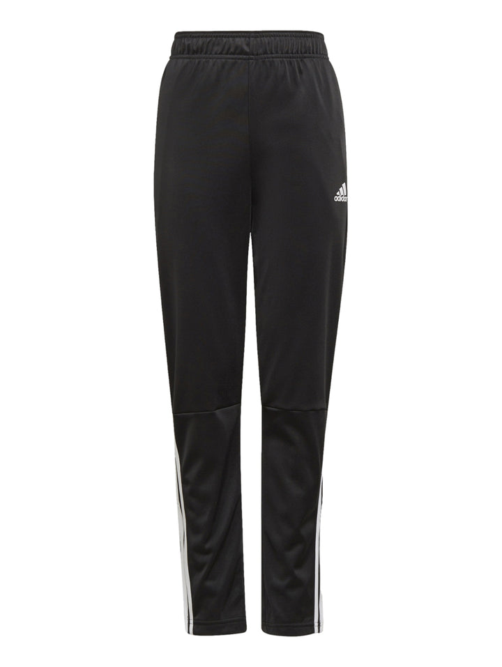 Conjunto deportivo Adidas para niño en color negro con rayas blancas laterales en chaqueta y pantalón.