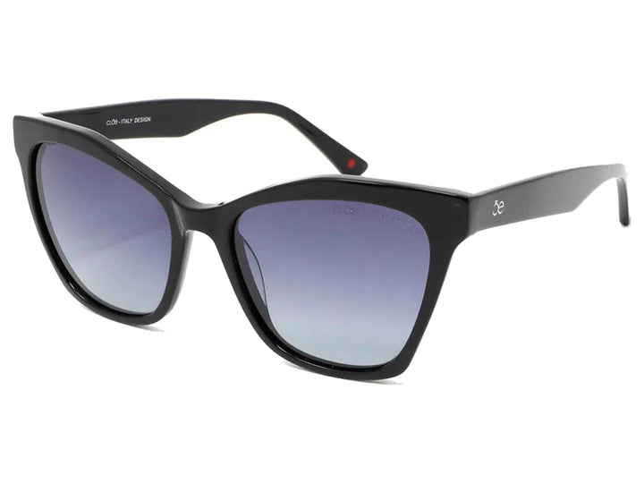 Lentes de sol Cloe para mujer en color negro con forma cat-eye y cristales polarizados degradados.
