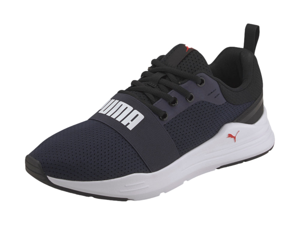 Tenis PUMA Wired Run en color azul marino con suela blanca y logotipo blanco en la parte superior.