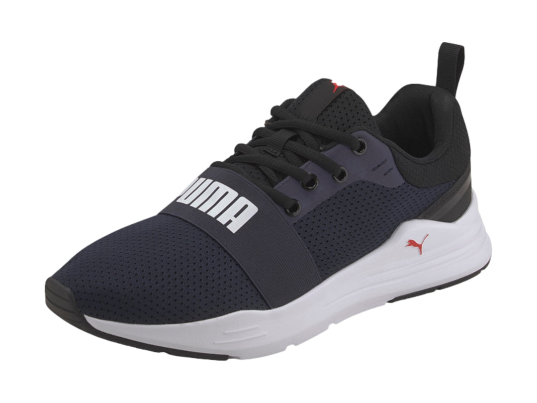 Tenis PUMA Wired Run en color azul marino con suela blanca y logotipo blanco en la parte superior.