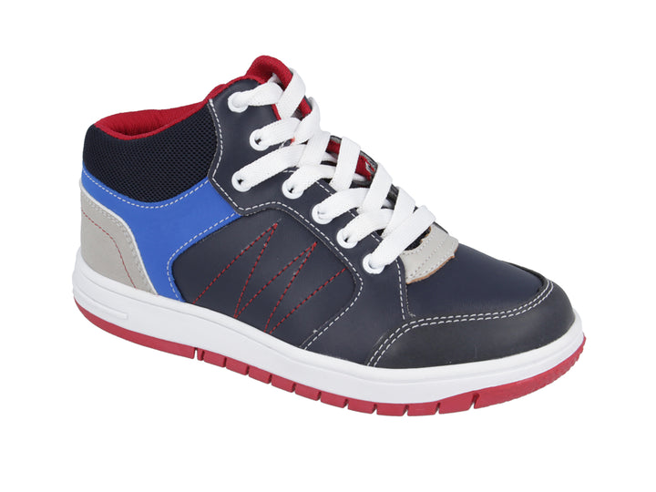 Tenis Karsten para niño color marino con detalles en rojo, blanco y azul.