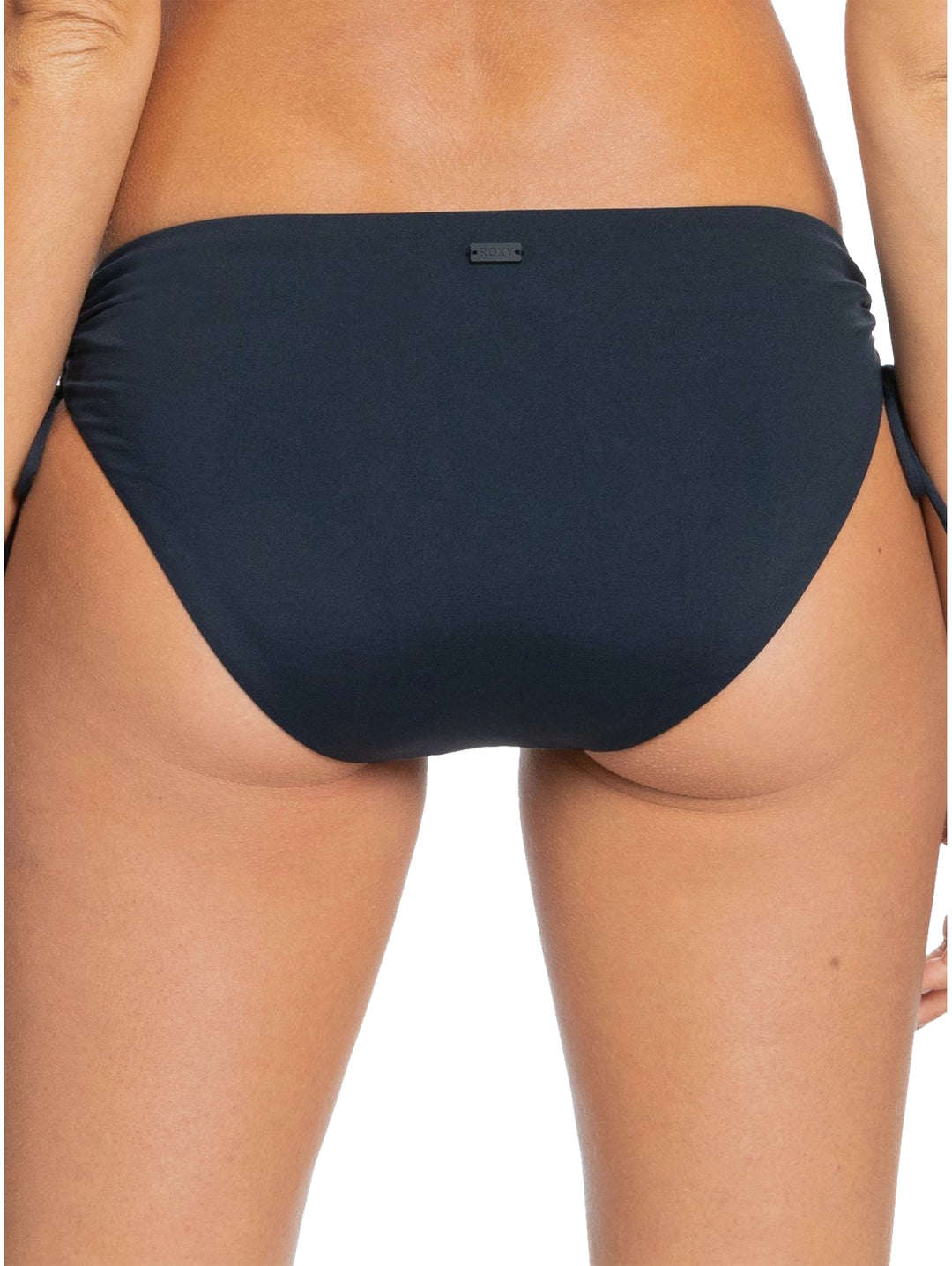 Parte inferior de traje de baño color negro con lazos ajustables en los costados para mujer.