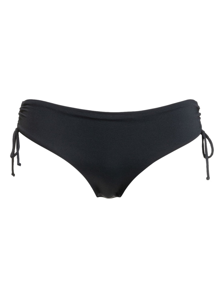 Parte inferior de traje de baño color negro con lazos ajustables en los costados para mujer.