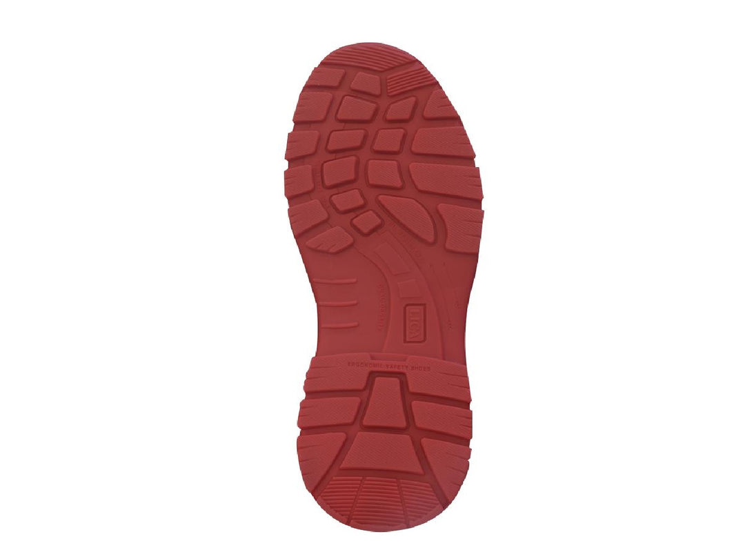 Botas de seguridad LICA Plus 26 para hombre, color negro con suela y cordones rojos.