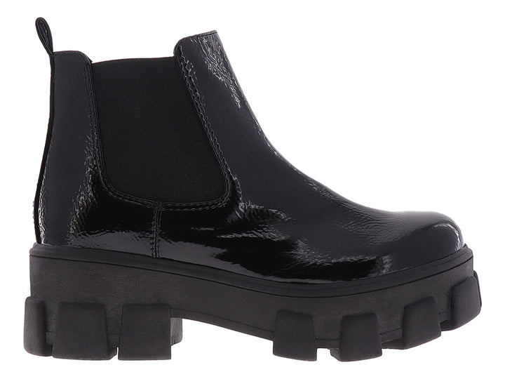 Botines Nomadas Negro Charol Arrugado para Mujer
