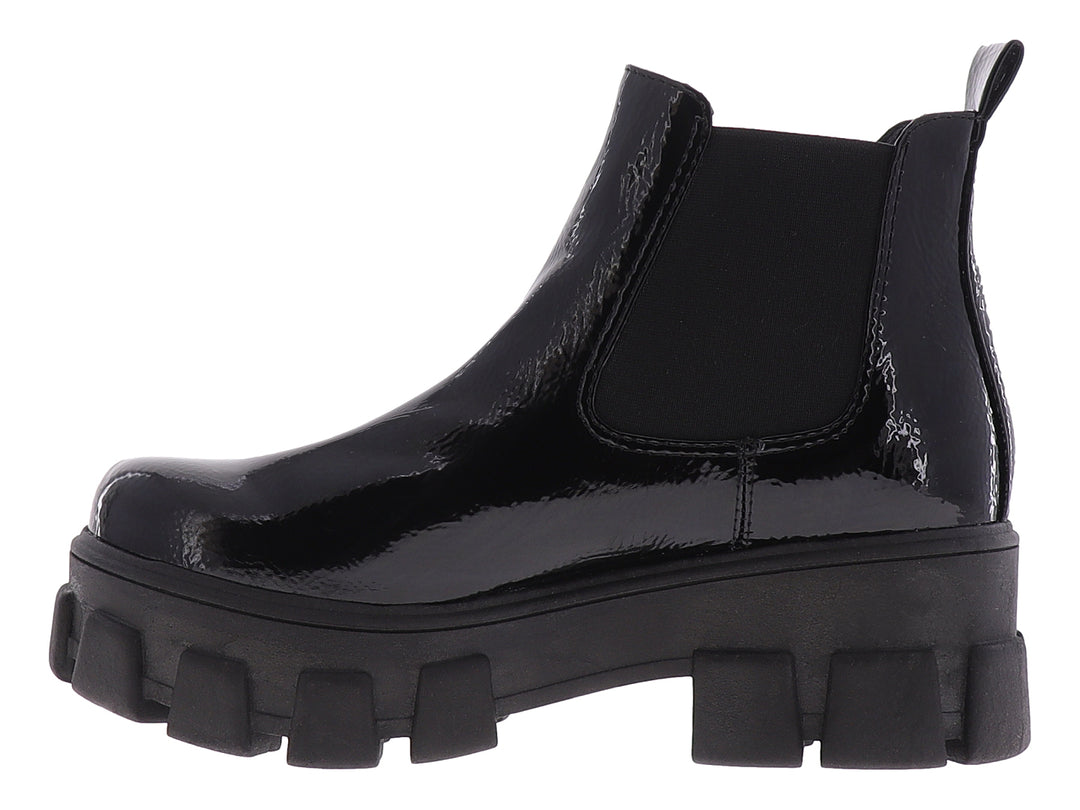 Botines Nomadas Negro Charol Arrugado para Mujer