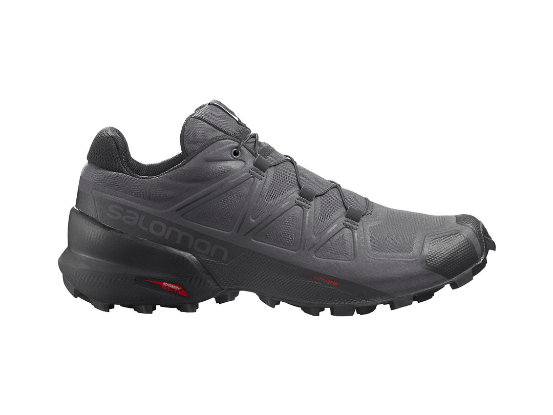 Zapato deportivo Salomon Speedcross 5 color gris oscuro con suela para trail running.