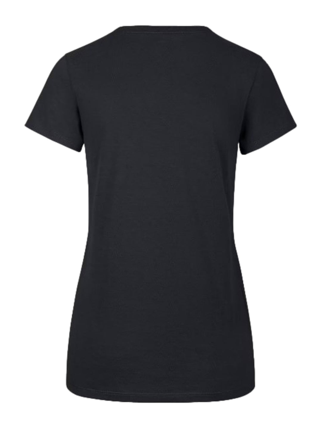 Playera azul marino de cuello en V con el texto &