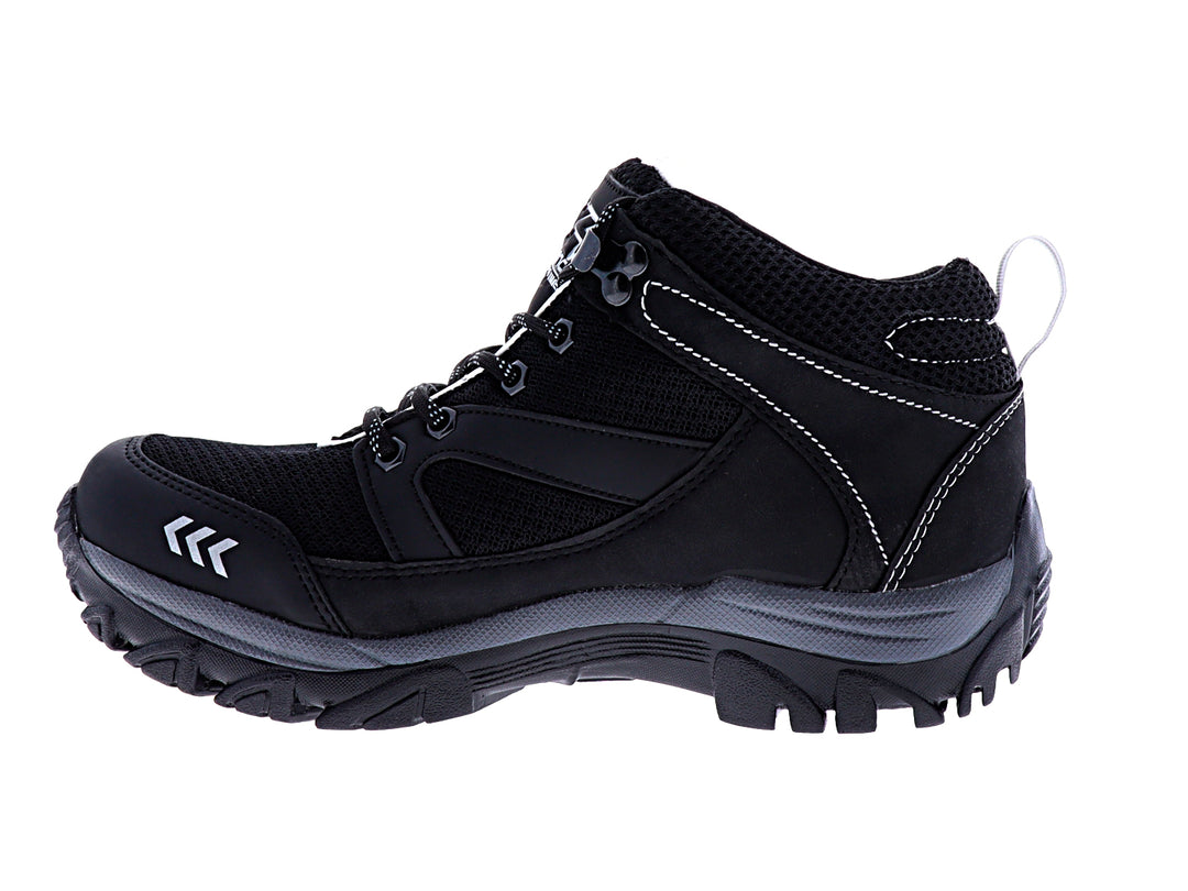 Zapato deportivo tipo botín marca 4x4 en colores negro y gris con detalles blancos y suela robusta.